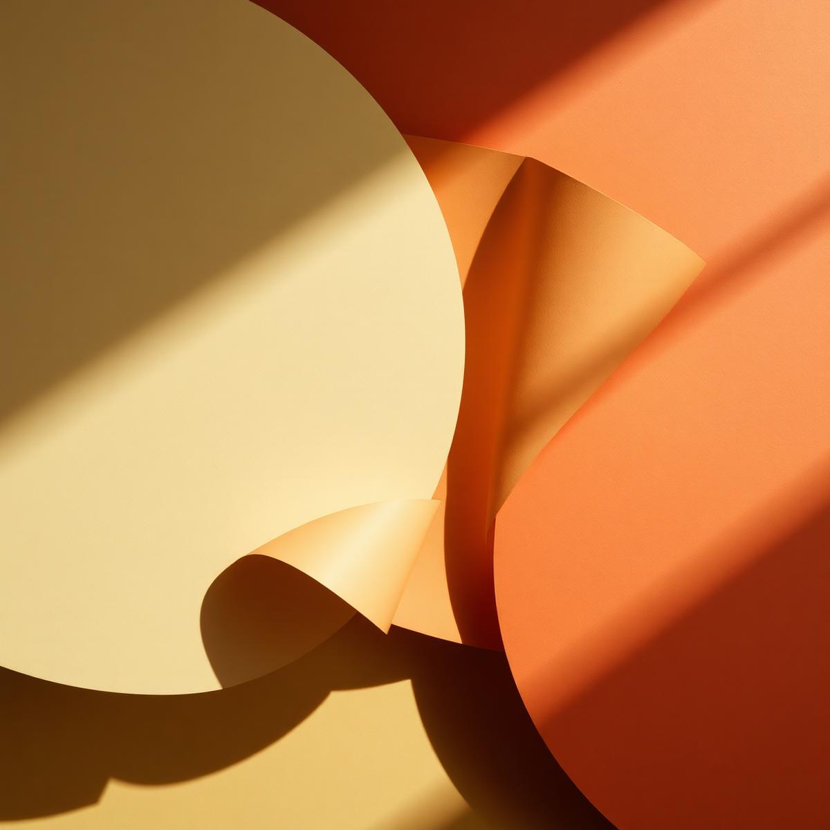 Abstract curved paper shapes in terracotta and cream